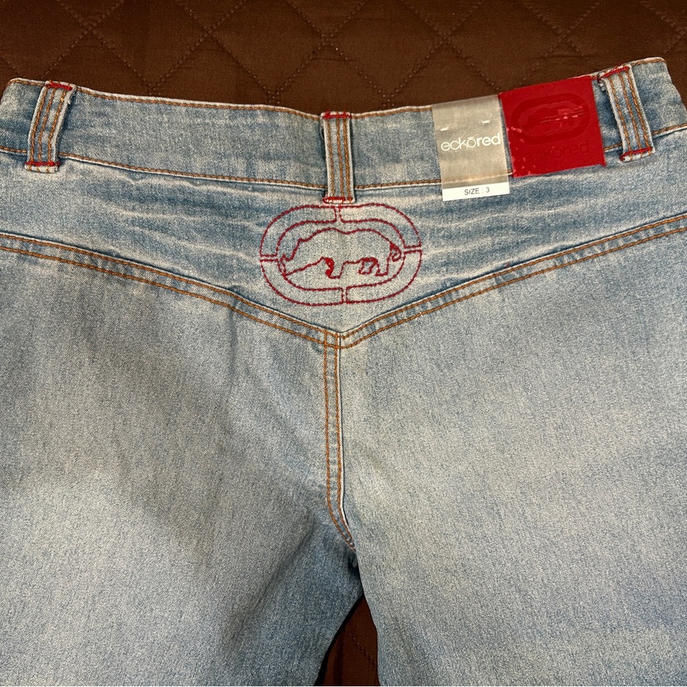 Ecko Red Light Blue Bermuda Shorts with Red Stitching